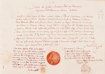 Pass ausgestellt an Johann Grueber und Bernhard Diestel zur Suche nach der Landroute von Europa nach Peking, 1616